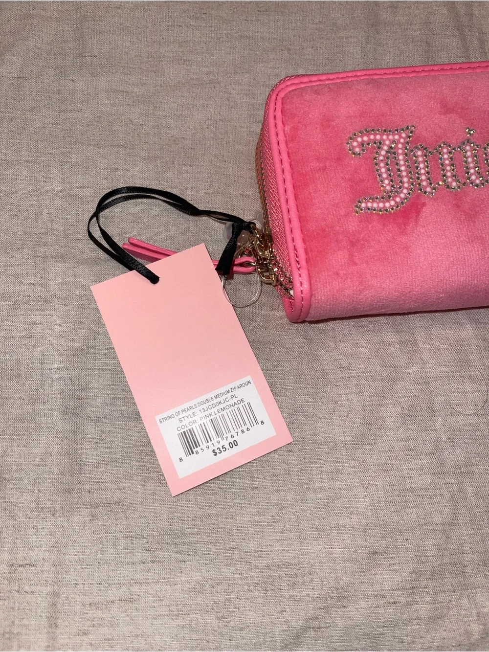 Juicy Couture Hot Pink Velvet Crystal Logo Zip Wallet